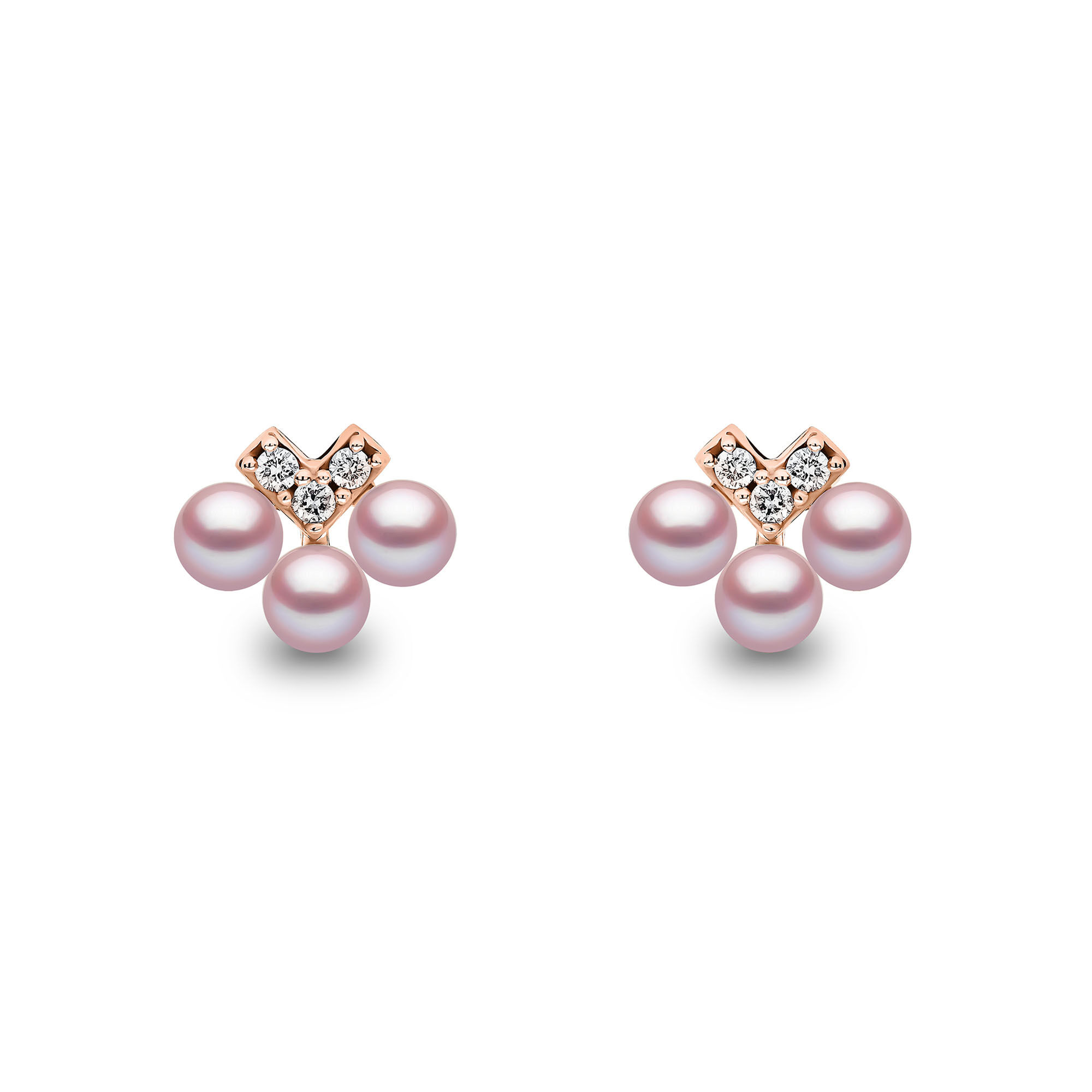 Pink pearl top and diamond earrings